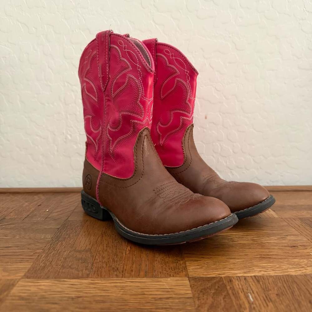 Roper Western Boots Little Girls Size 11 Light-Up Tan Pink